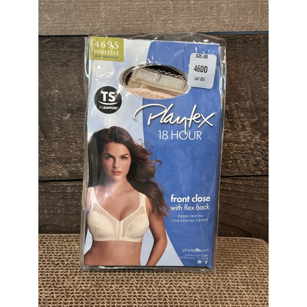 Playtex Women's 18 Hour Front Close Wirefree Bra w/ Flex Back Beige 46DD NEW